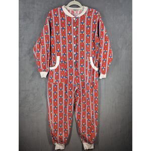 Vintage Jennifer Dale Christmas Reindeer Red Pajama Jumpsuit Long John Large